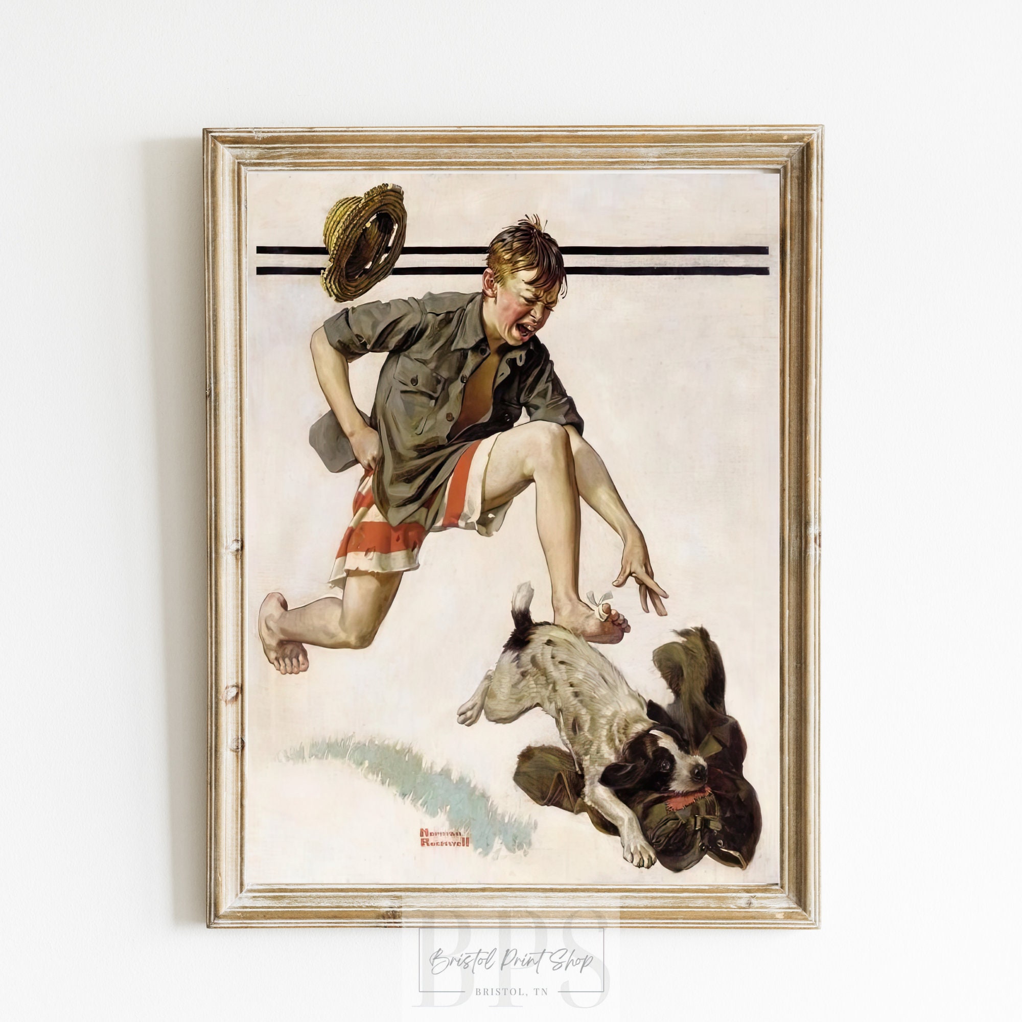 ヴィンテージ 1919 ノーマン ロックウェル 犬が男の子のズボンを盗む