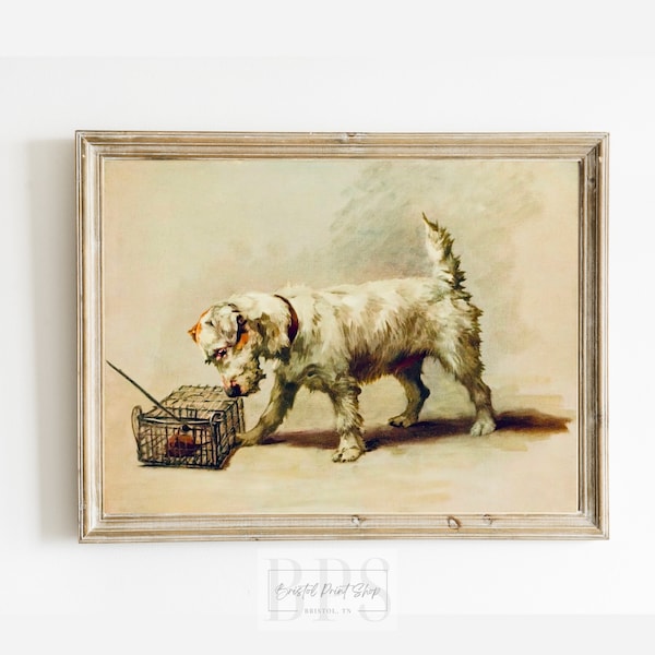 Vintage Terrier Dog Print | Small Canine Art | Antique Wall Art | White Dog Drawing | Nursery Wall | Boys Girls Room