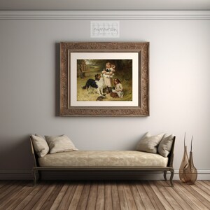 Vintage Girl and Dog Art | Sweet Moment with Kittens | Charming Childhood Scene Print | Perfect Gift for Pet Lovers | Digital Download image 6