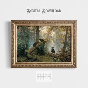 Vintage 1889 Bears Playing in Forest | Colorful Woods Print | Antique Wall Art | 19th Century Painting | Digital Instant Download
