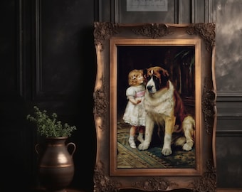 * antique picture ❀* 女の子とワンちゃんのいる 版画プリント antique picture ❀* 女の子とワンちゃんのいる 版画プリント
