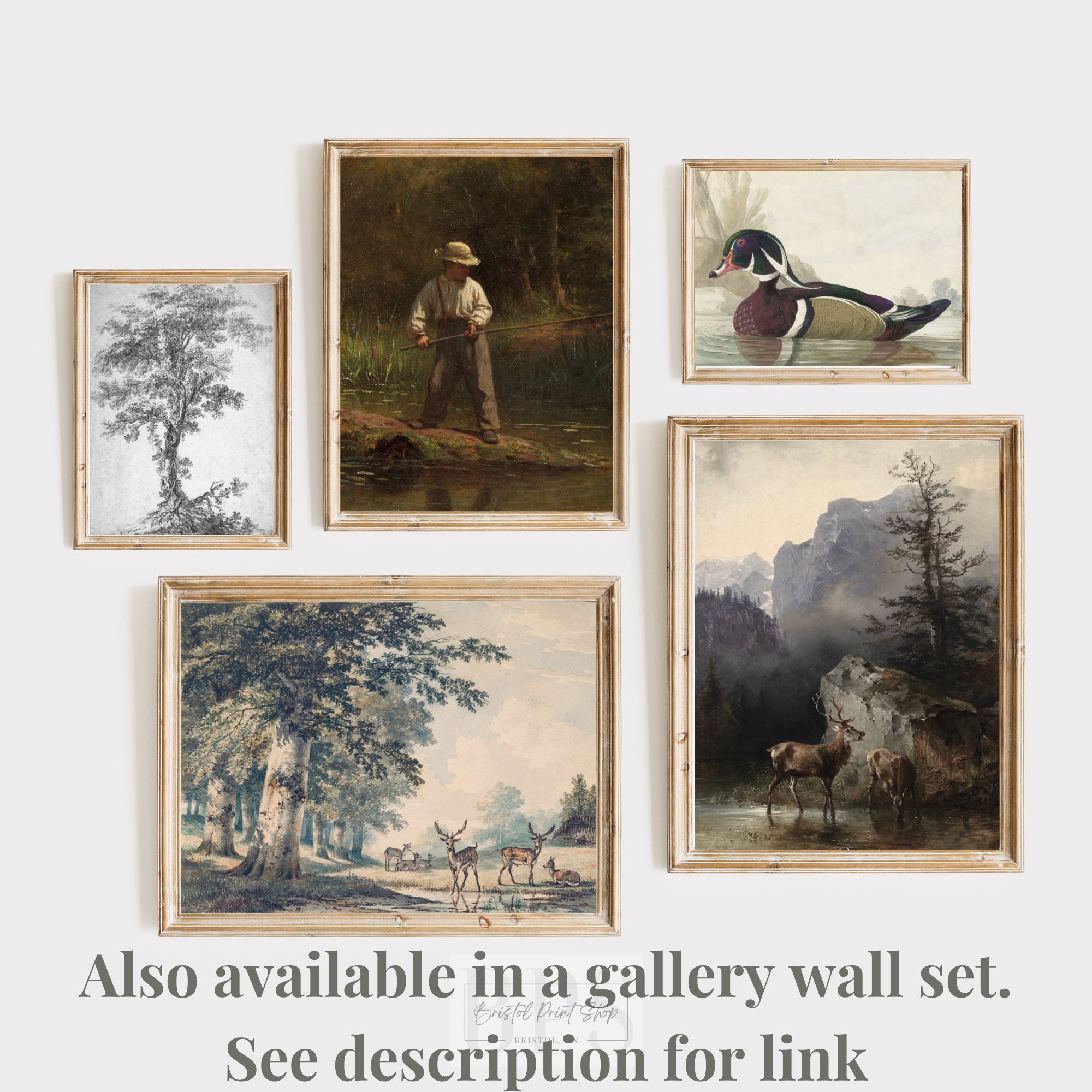 Vintage Mountain Deer Print | Rustic Cabin Decor | Antique Wall Art ...