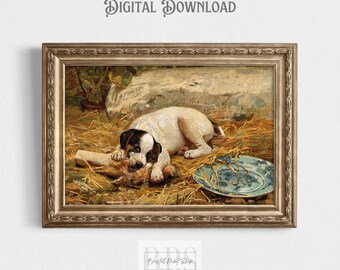Dog Portrait | Vintage Dog Painting | Pointer Puppy | Playful Puppy | Antique Oil Painting | Vintage Artwork | Digital Download