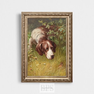 Vintage Hunting Dog Art | Antique Canine Wall Art | 19th Century Bird Dog Painting | A Little Friend | Digital Download
