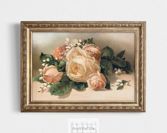 Vintage Rose Art Digital Wall Print | Pink Botanical Download for Home Decor | Elegant Floral Art Gift