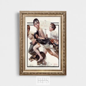 Vintage 1921 Norman Rockwell | Boy&#39;s No Swimming | Summer Fun Print | Antique Wall Art | Early 20th Century Painting | Digital Download