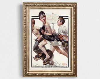 Vintage 1921 Norman Rockwell | Boy's No Swimming | Summer Fun Print | Antique Wall Art | Early 20th Century Painting | Digital Download