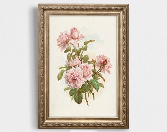 Vintage Rose Art Digital Wall Print | Pink Botanical Download for Home Decor | Elegant Floral Art Gift