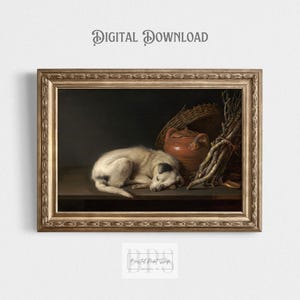 Vintage Dog Art Digital Download | 1650s Sleeping Dog Painting | Home Decor or Pet Lover Gift