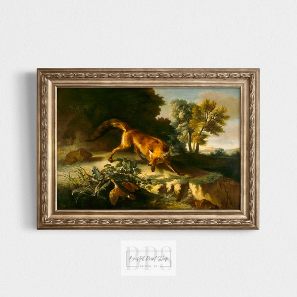Vintage 1700s Fox Painting | Antique Wall Art | 18th Century Fox Print | Fox Hunting Art | Nursery Decor | Boys Room Print | Woodland Animal