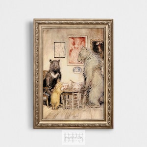 Vintage The Three Bears Illustration | Woodland Bear Print | Antique Wall Art | 1918 Drawing | Nursery Wall Art