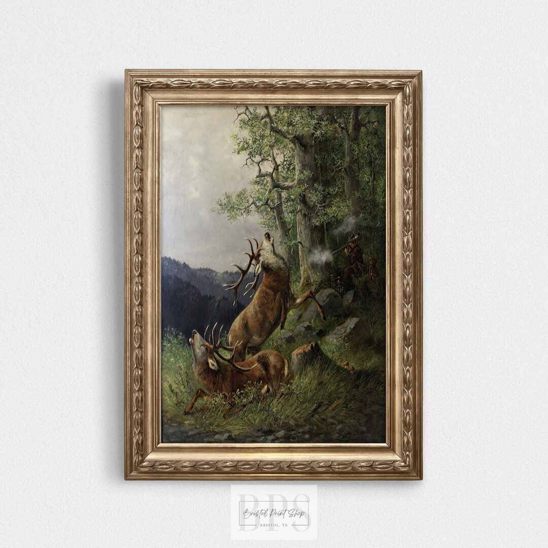Vintage Deer Hunting Art | Rustic Hunting Print | Antique Wall Art ...