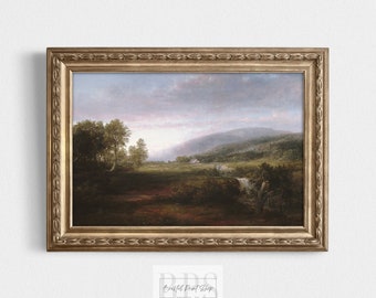 Arte del paesaggio boschivo vintage / Stampa di prati antichi di dolci colline / Regalo per il download digitale della foresta del XIX secolo