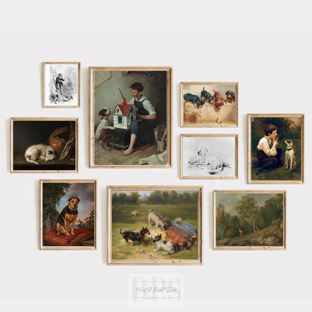 Vintage Nursery Gallery Wall Art Set of 9 | Boy's Room Colorful Dog ...