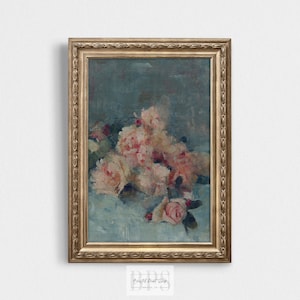 Vintage Abstract Roses Painting| Floral Bouquet Print | Antique Flower Wall Art | Pink Roses Still Life | Botanical Art | Digital Download