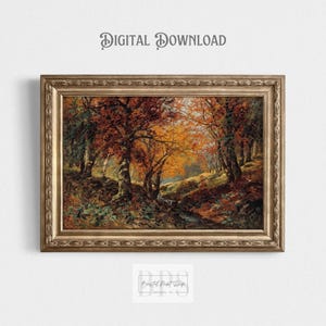 Vintage Autumn Print |  A Forest Glade Painting in Fall | Cozy Tree Home Decor | Digital Download Art Gift