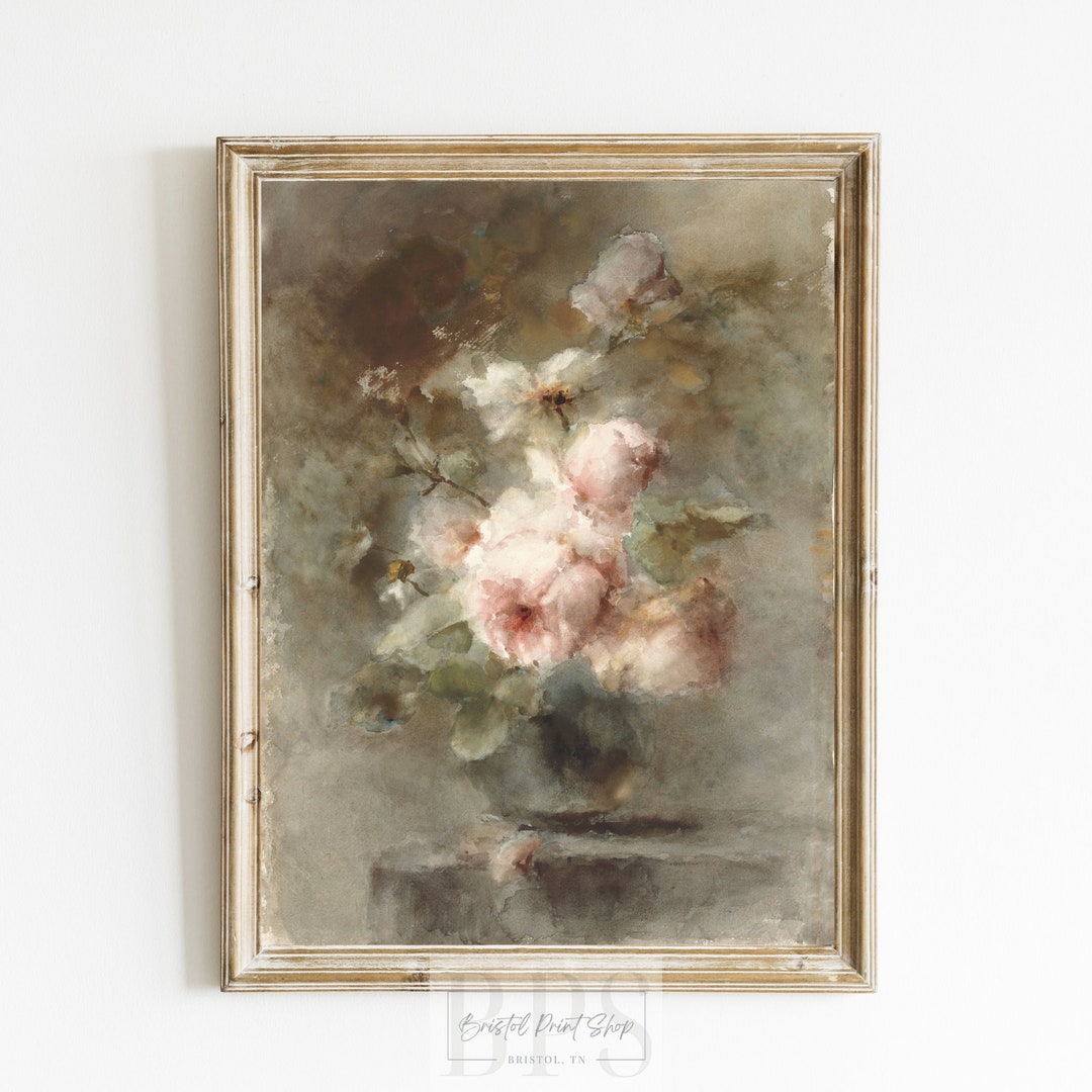 Vintage Rose Wall Art Pastel Floral Print Antique Pink - Etsy
