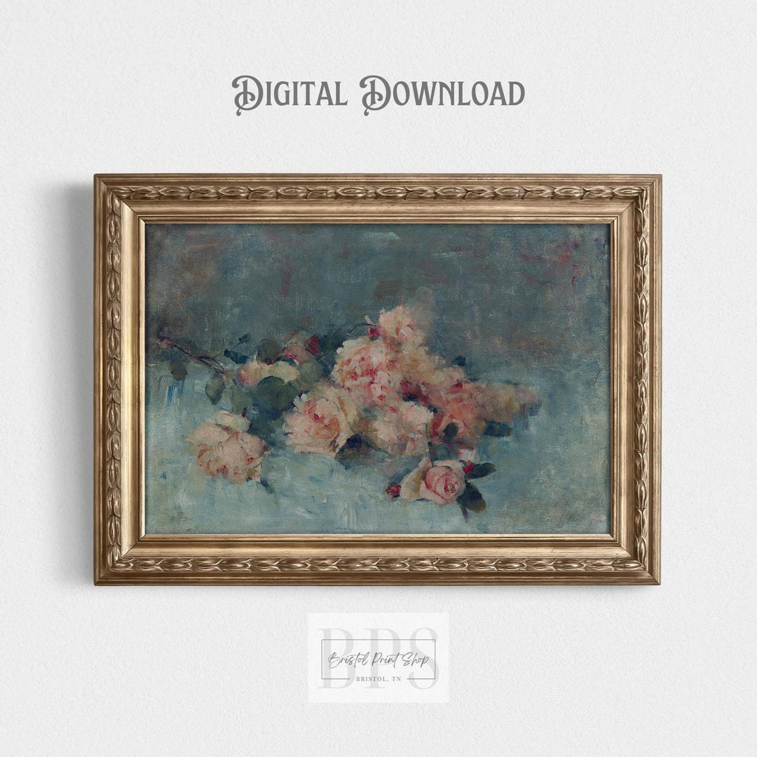 Vintage Pink Roses Print | Antique Wall Art | 19th Century Painting ...