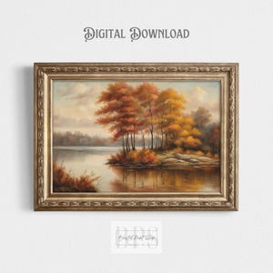 Rustikale Herbst Landschaft | Herbst Erdton Digitaldruck | Vintage Landschaft See Wandkunst | Perfektes Wohnkultur Geschenk