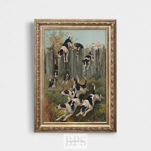 Vintage Hunting Dog Print | Dogs in Pursuit Painting | Digital Art for Hunting Enthusiast Gift | Rustic Wall Decor