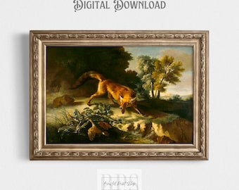 Vintage 1700er Jahre Fuchsmalerei | Antike Wandkunst | 18th Century Fox Druck | Fuchsjagd Kunst | Kinderzimmer Dekor | Jungen Zimmer Druck | Waldtier