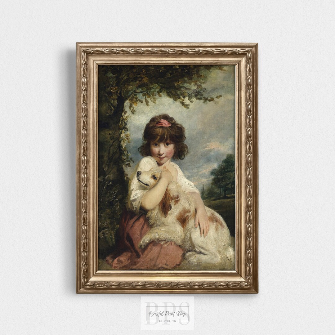 Vintage Girl Art | Girl Holding Her Beloved Dog | Rustic Wall Art ...