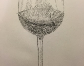 Wine Glass Sketch - Pencil on sketchbook paper