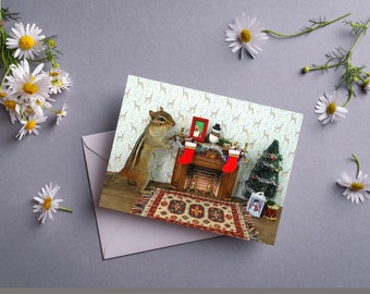 Chipmunk Christmas Stockings Notecard