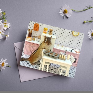 Chipmunk Baking in Kitchen Notecard