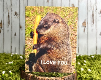 Groundhog Hugging a Carrot Notecard