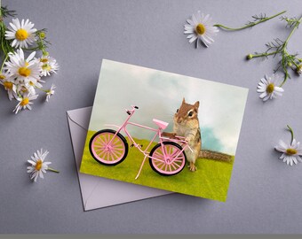 Chipmunk Pink Bike Notecard