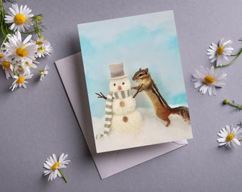 Chipmunk Making Snowman Card