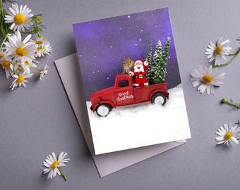 Chipmunk Christmas Card with Santa