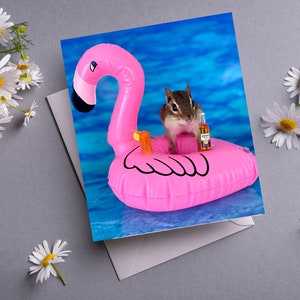 Chipmunk Flamingo Pool Float Notecard