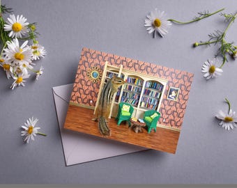 Chipmunk Library full of Books Notecard
