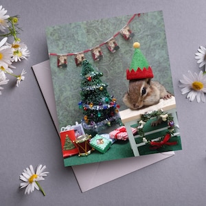 Chipmunk Christmas Elf Notecard