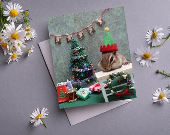 Chipmunk Christmas Elf Notecard