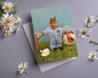 Chipmunk Playing Baseball Notecard