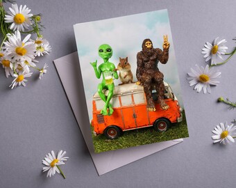 Chipmunk with Alien and Bigfoot Card