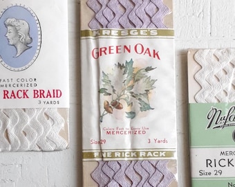 Vintage Lot Zackenlitze Borte, 1950's NOS Sewing Notions, Lila und Weiß