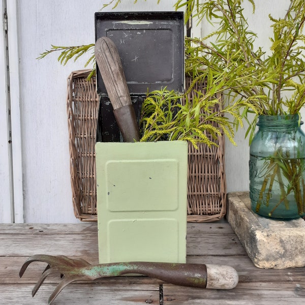 Vintage Sage Metal Mailbox, Small Letter Container, Pale Green Tin Box