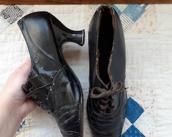 Vintage Edwardian Damen Oxford Schuhe mit französischem Absatz, Größe 37-38