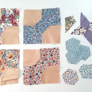 Vintage Bowtie Quilt Blocks, Set of 48 1930&#39;s, 40&#39;s Multi Colored Floral Calico Prints - 5.5&quot; in Squares - Pattern with Pieces