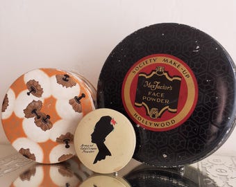 Vintage 1930's Set of Cosmetic Containers, Makeup Rouge Powder Boxes Tins - Max Factor, Coty, Armand