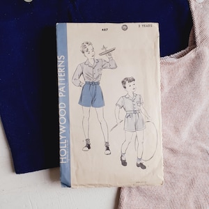 Vintage 1940's Boys Shirt and Shorts Suit Pattern, Child's Sewing Pattern, Hollywood 487, Size 3, 22" Chest - WWII 40s Toddler Romper