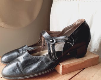 Vintage 1920's Damen Mary Jane Heels mit Ösen Ausschnitten - Größe 36 bis 38