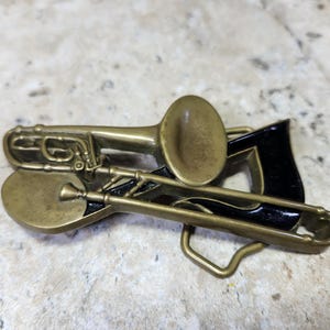 Vintage Brass Trombone Belt Buckle: Music Decor