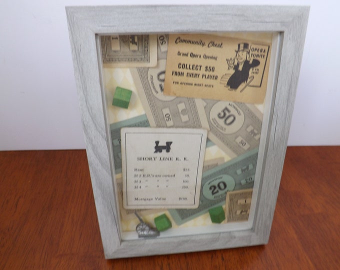 Vintage Monopoly Game Pieces Shadow Box, Game Room Decoration, Bar