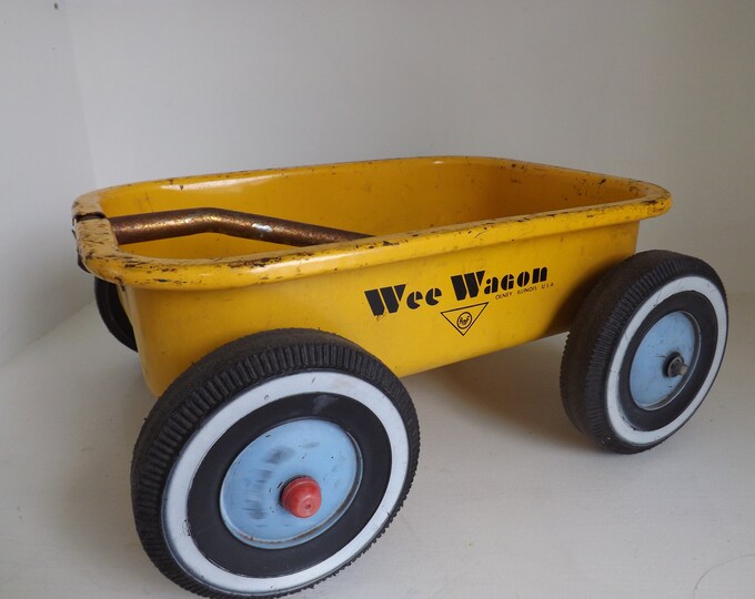 Wee Wagon Metal Toy Wagon, Vintage, Yellow, Decor Decoration, Rustic, Cart, Display, Olney