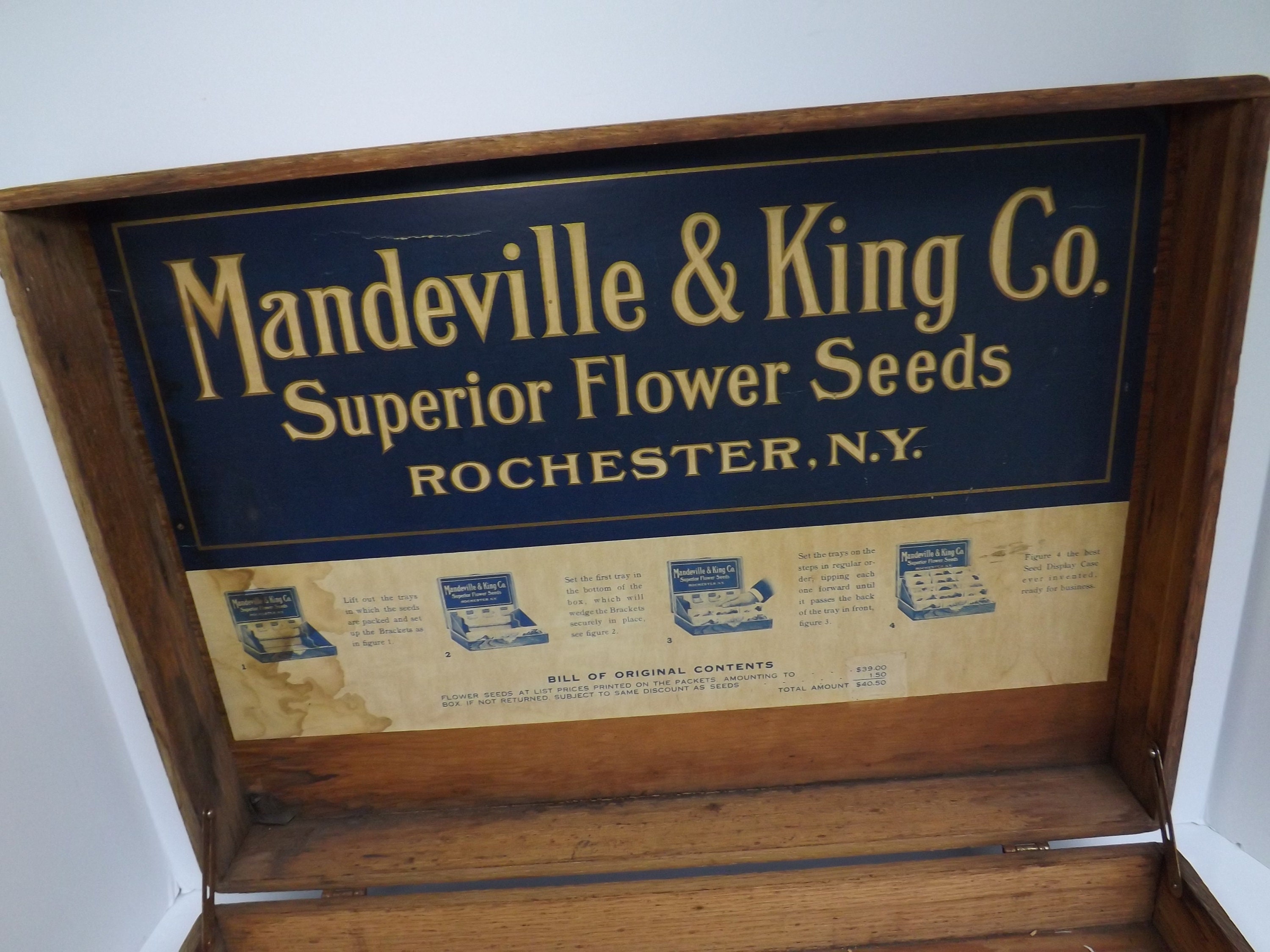Rush Park Seed Co. seed display box, Independence, Iowa, dovetailed hinged  wooden box - The Junk Parlor